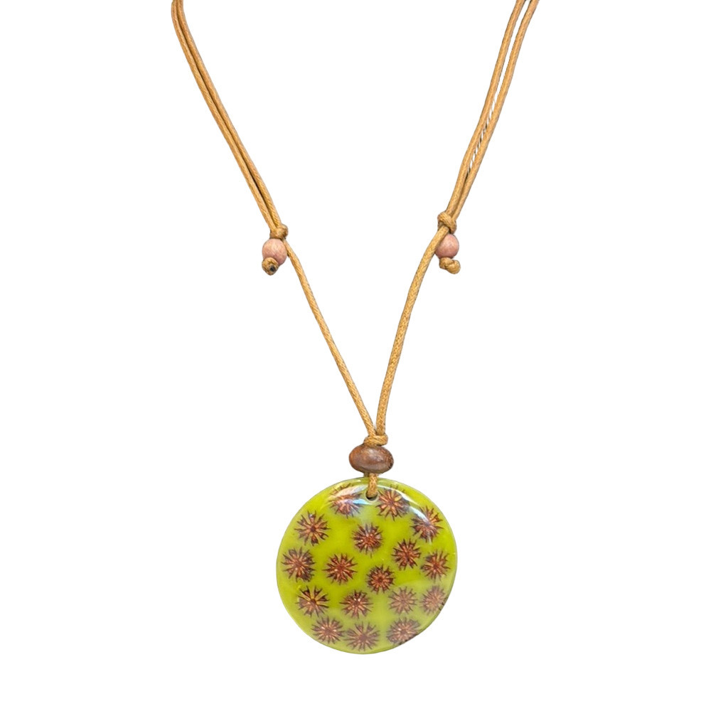 Green and Tan Millefiori Glass Necklace